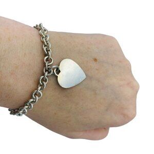 Sterling Silver 925 Chain Bracelet Heart Dangle 7in 18.5 Grams Signed